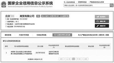 工商信息顯示，目前在孫晴名下的北京公司已列入經(jīng)營(yíng)異常名錄